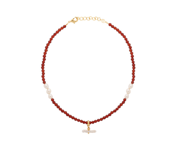 Sandralexandra pearl T bar and agate red stone necklace