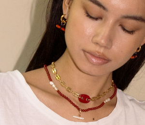 Sandralexandra pearl T bar and agate red stone necklace