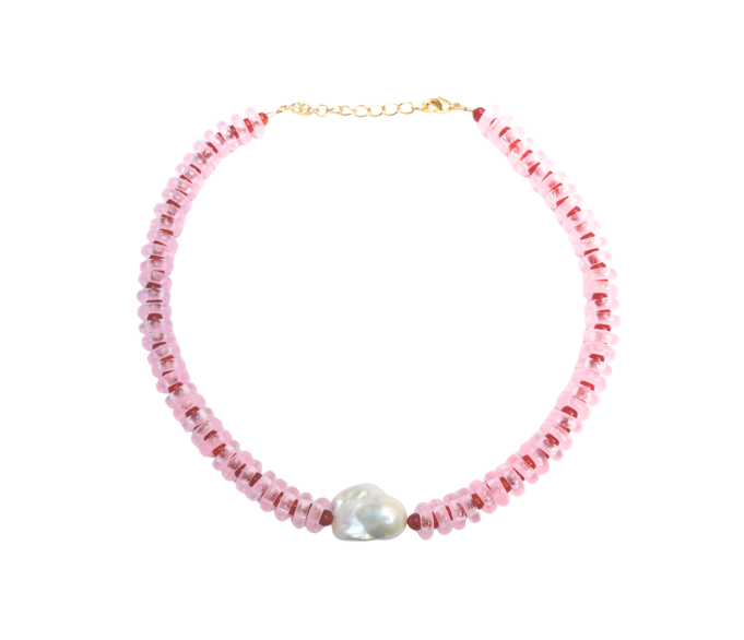 Sandralexandra pink and red wave rondelle necklace with baroque pearl