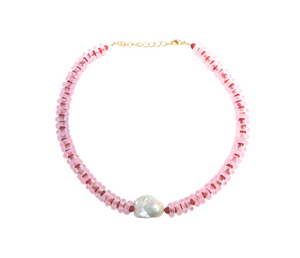 Sandralexandra pink and red wave rondelle necklace with baroque pearl