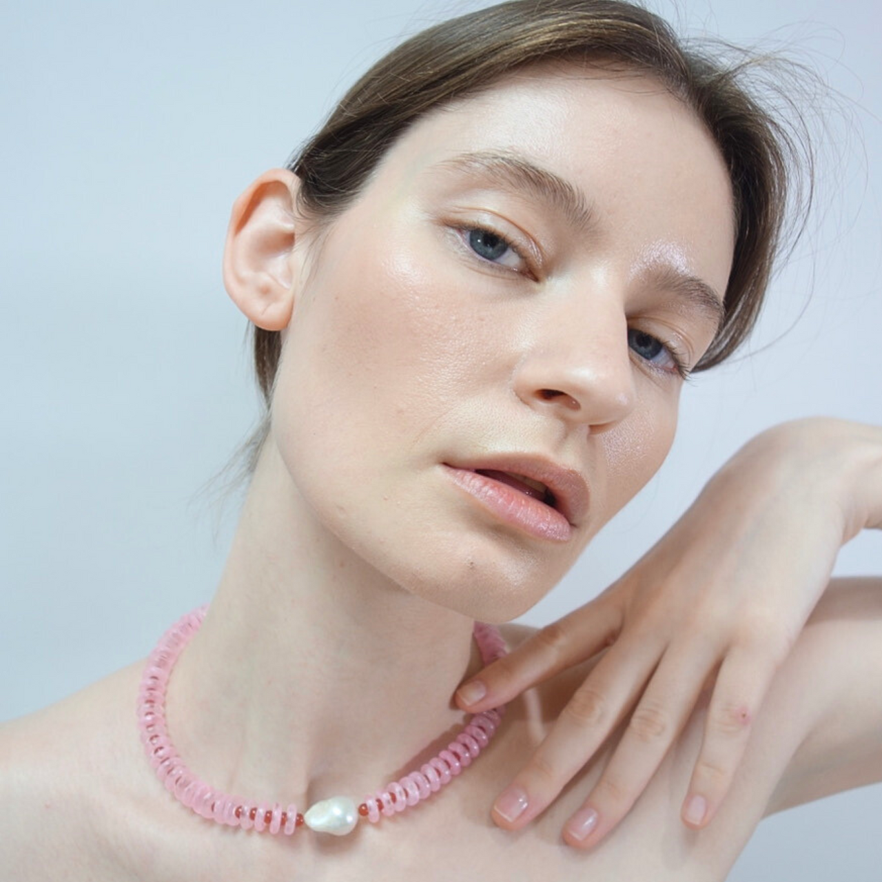 Sandralexandra pink and red wave rondelle necklace with baroque pearl