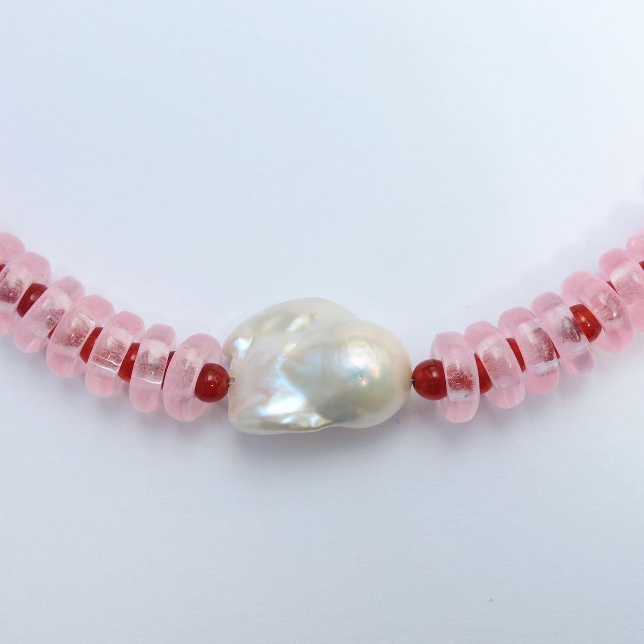 Sandralexandra pink and red wave rondelle necklace with baroque pearl