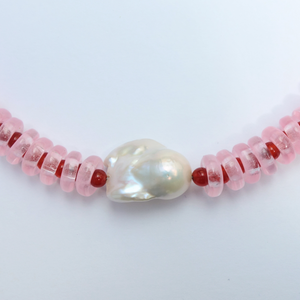 Sandralexandra pink and red wave rondelle necklace with baroque pearl