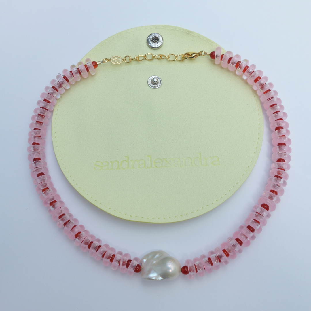 Sandralexandra pink and red wave rondelle necklace with baroque pearl