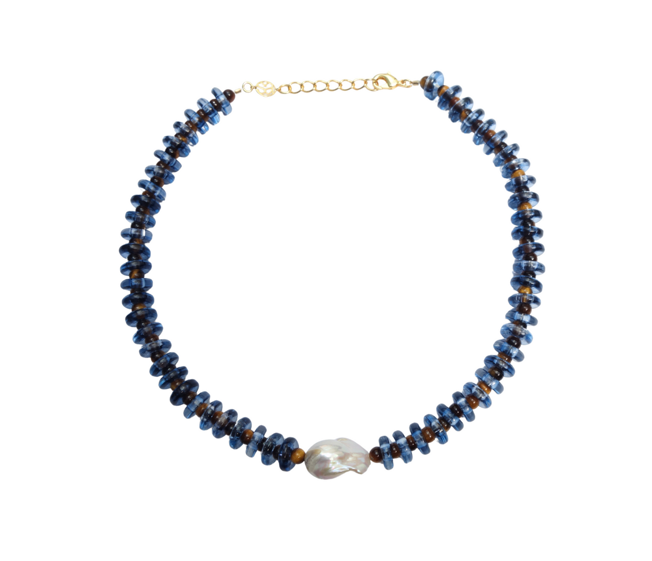 Sandralexandra blue and tiger eye rondelle wave necklace with baroque pearl