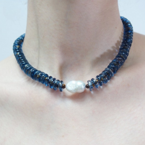 Sandralexandra blue and tiger eye rondelle wave necklace with baroque pearl