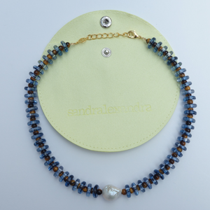 Sandralexandra blue and tiger eye rondelle wave necklace with baroque pearl