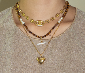 Sandralexandra pearl t-bar and tiger eye stone necklace