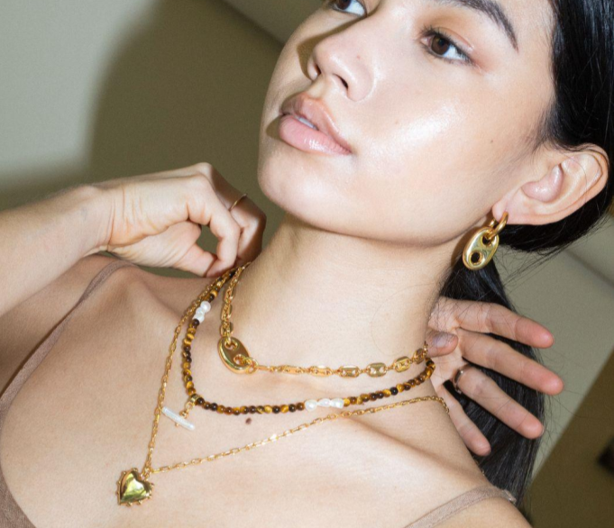 Sandralexandra pearl t-bar and tiger eye stone necklace