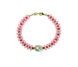 Sandralexandra pink and red rondelle wave bracelet with baroque pearl