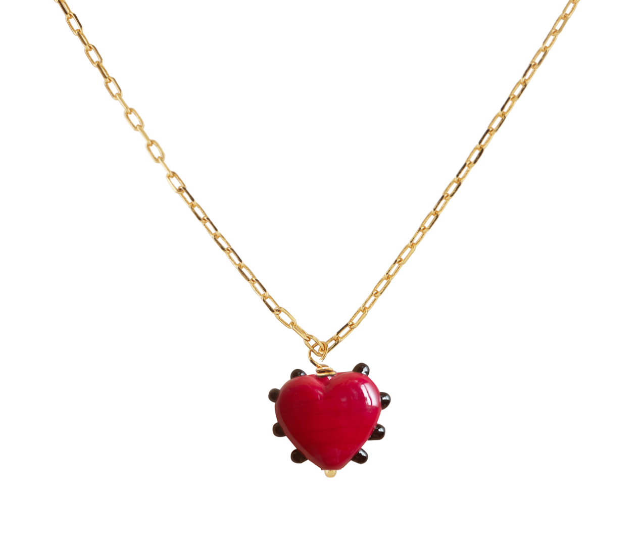 Sandralexandra glass Milagros heart & link chain necklace red