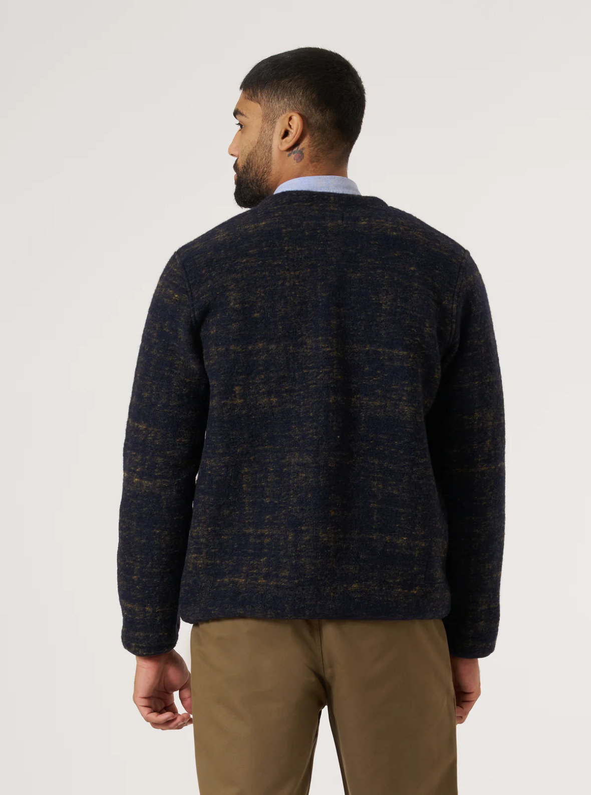 Universal Works Navy Marble Fleece Cardigan