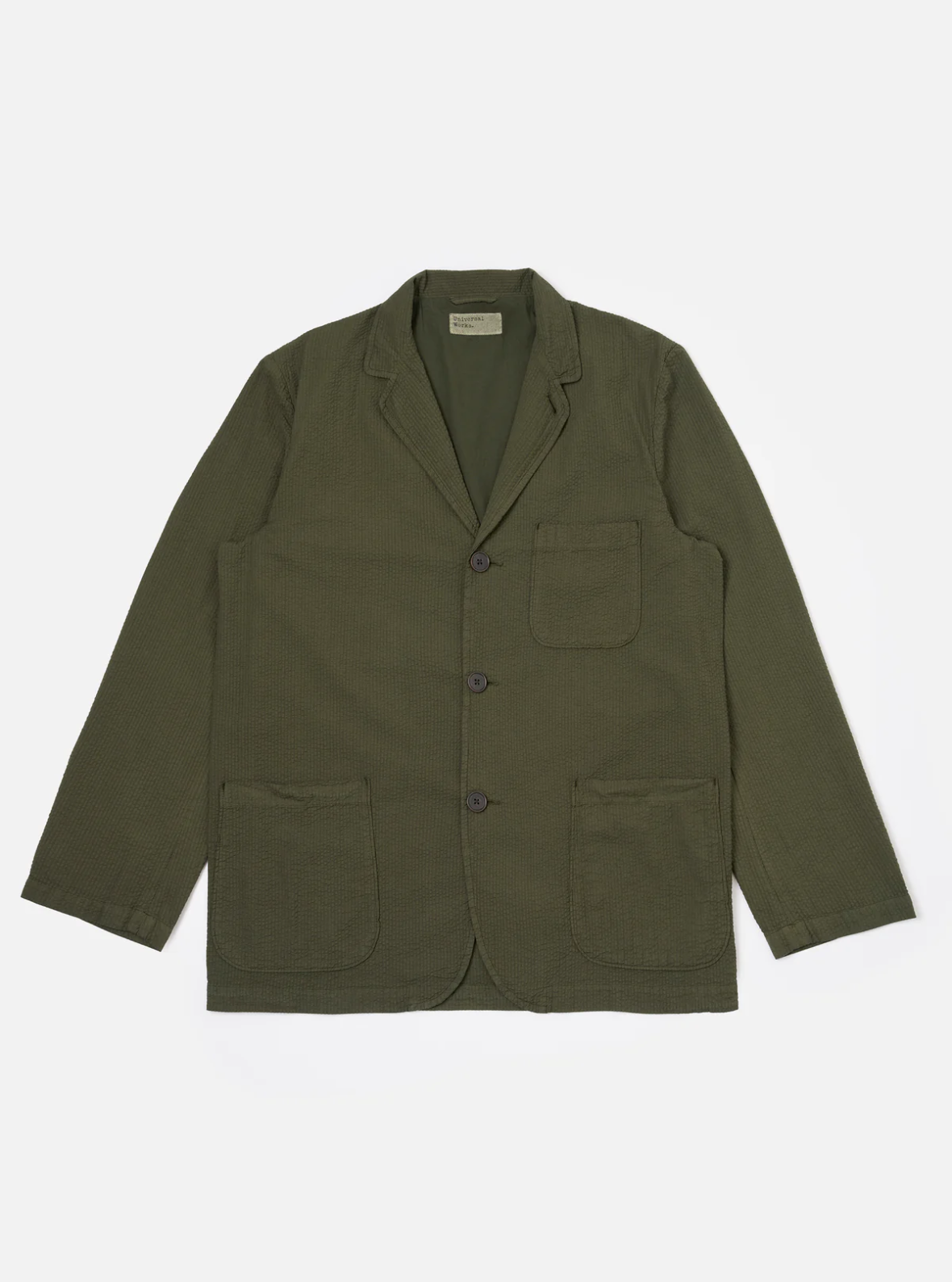 Universal Works Three Button Universal Works Three Button Jacket Seersucker Olive – Curate