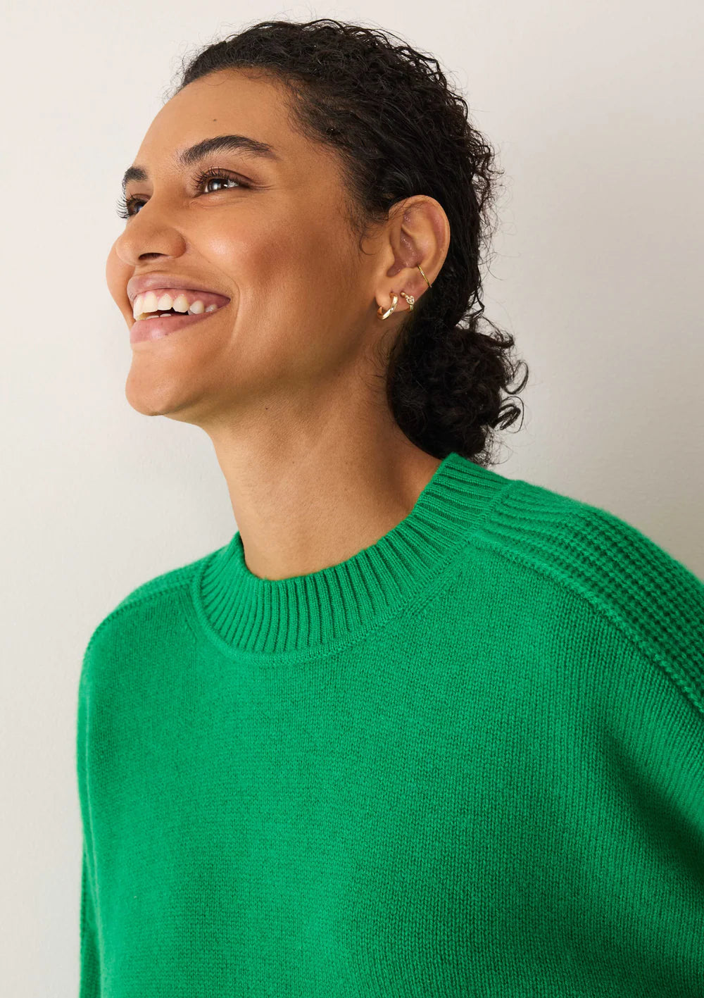 Loop Cashmere Ribbed Detail Lofty Crew Sweatshirt Billiard Green