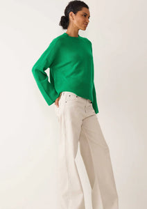 Loop Cashmere Ribbed Detail Lofty Crew Sweatshirt Billiard Green