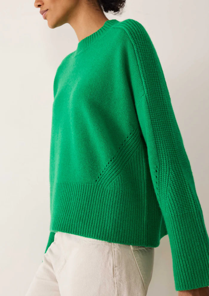 Loop Cashmere Ribbed Detail Lofty Crew Sweatshirt Billiard Green