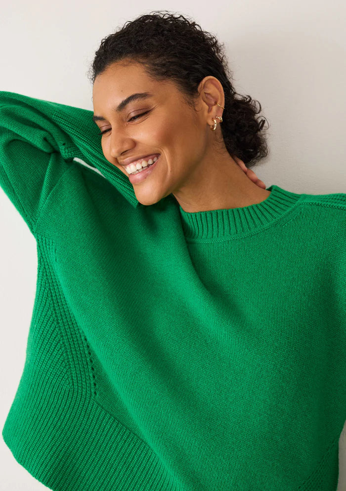 Loop Cashmere Ribbed Detail Lofty Crew Sweatshirt Billiard Green