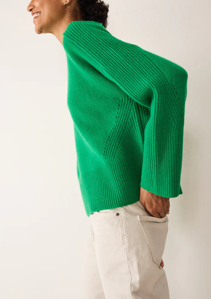 Loop Cashmere Ribbed Detail Lofty Crew Sweatshirt Billiard Green