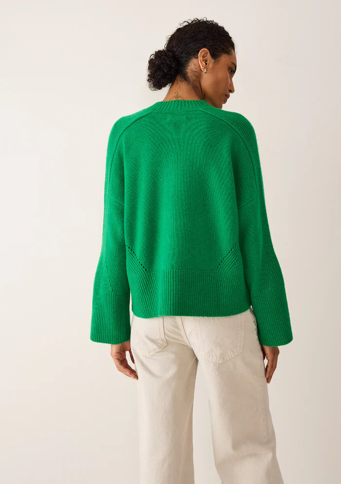 Loop Cashmere Ribbed Detail Lofty Crew Sweatshirt Billiard Green