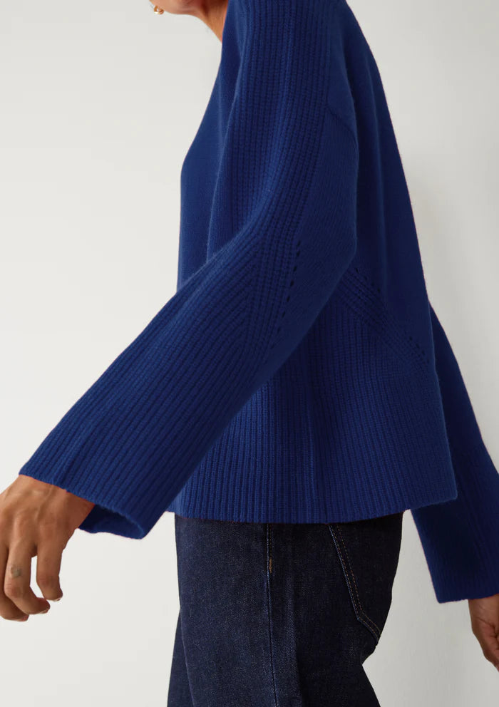 Loop Cashmere Ribbed Detail Lofty Crew Sweatshirt Sodalite