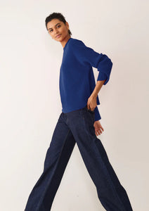 Loop Cashmere Ribbed Detail Lofty Crew Sweatshirt Sodalite