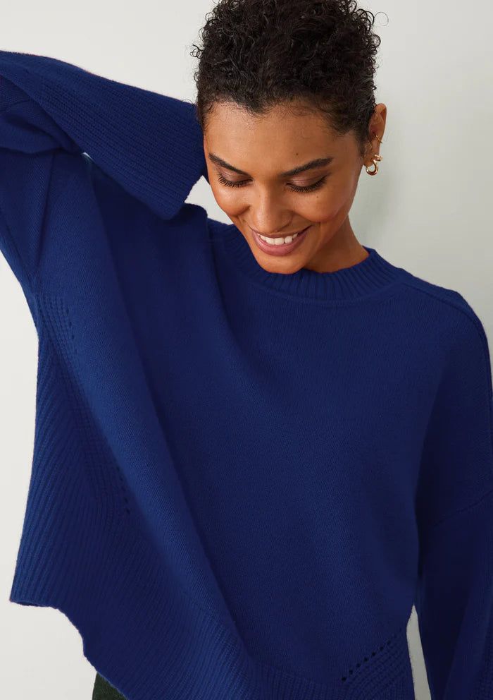 Loop Cashmere Ribbed Detail Lofty Crew Sweatshirt Sodalite