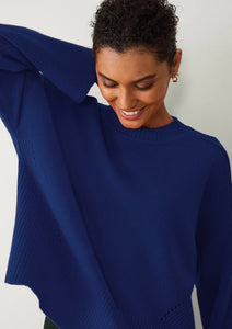 Loop Cashmere Ribbed Detail Lofty Crew Sweatshirt Sodalite