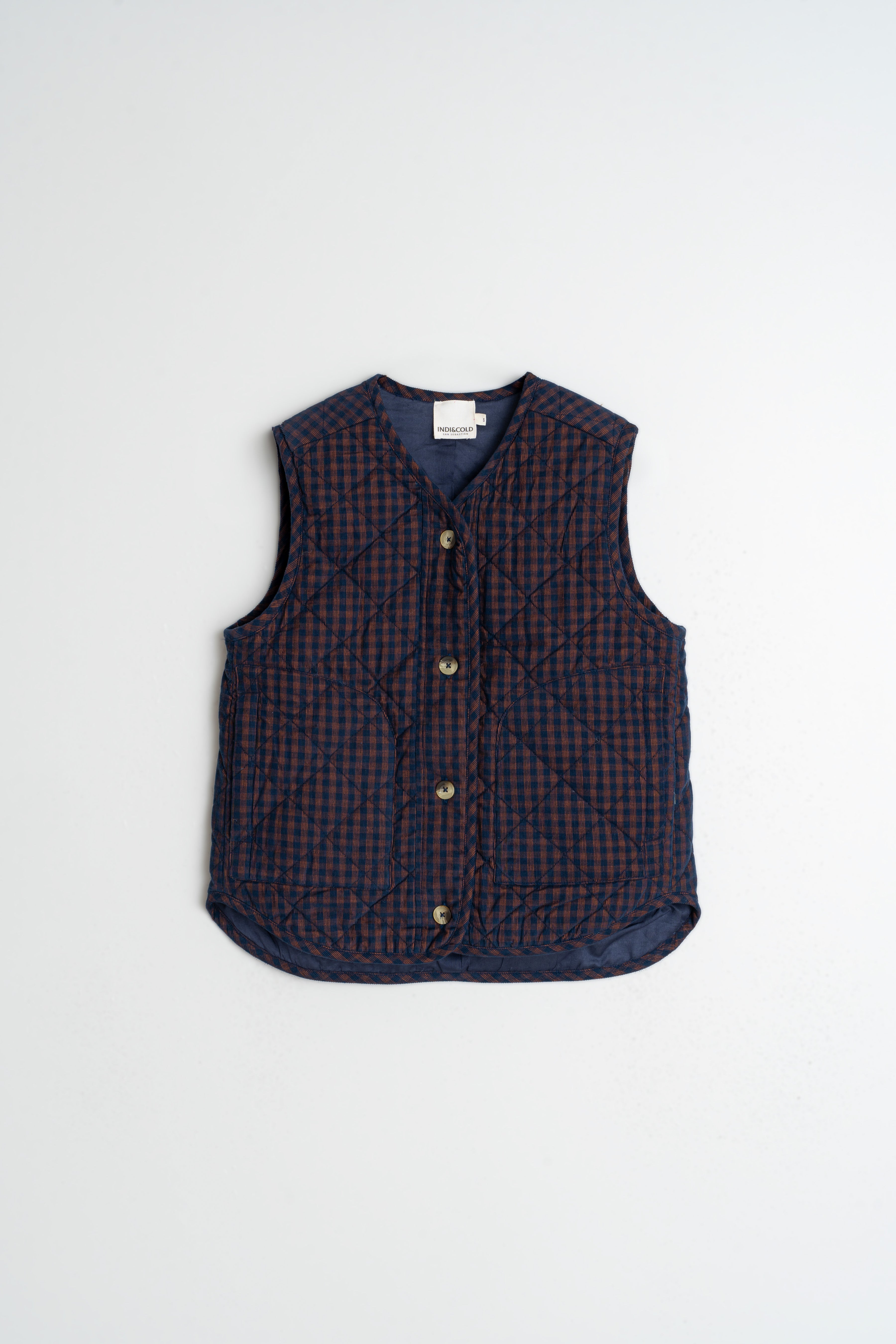 Indi & Cold Checked Padded Vest Navy