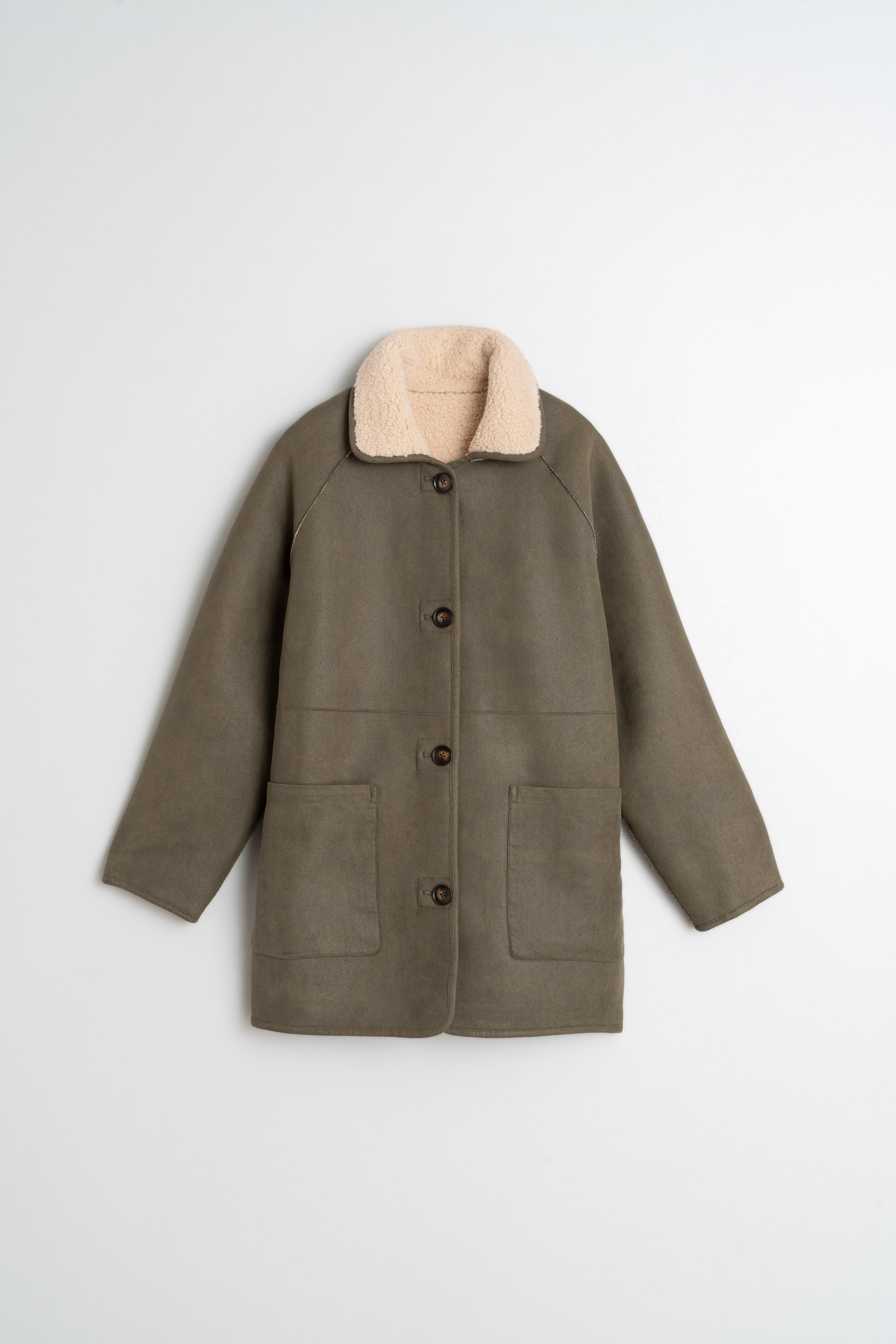 Indi & Cold Teddy Coat Khaki Reversible