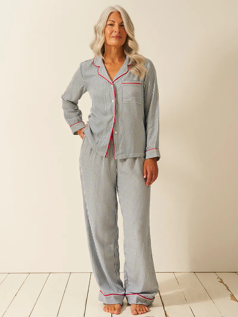 Stripe & Stare Soft Brushed Woven Pyjama Bottoms Midnight Stripe