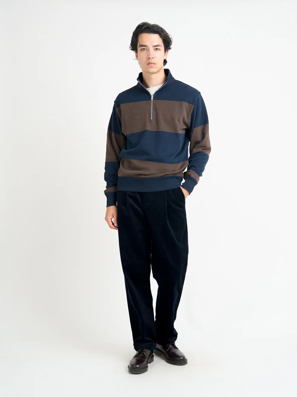 Oliver Spencer Reversible Half Zip Sweatshirt Latimer Navy/Brown