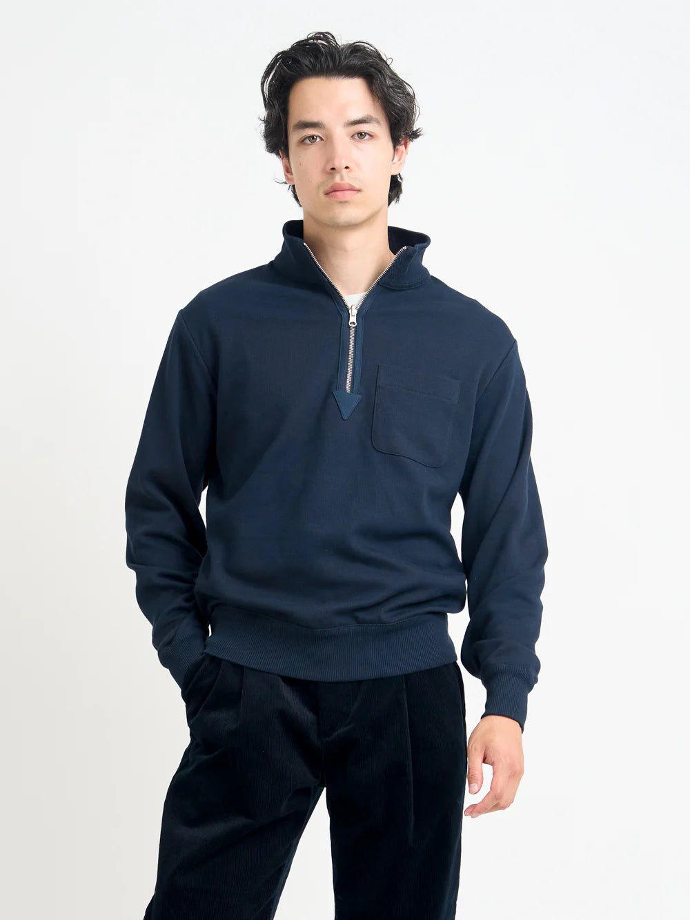 Oliver Spencer Reversible Half Zip Sweatshirt Latimer Navy/Brown