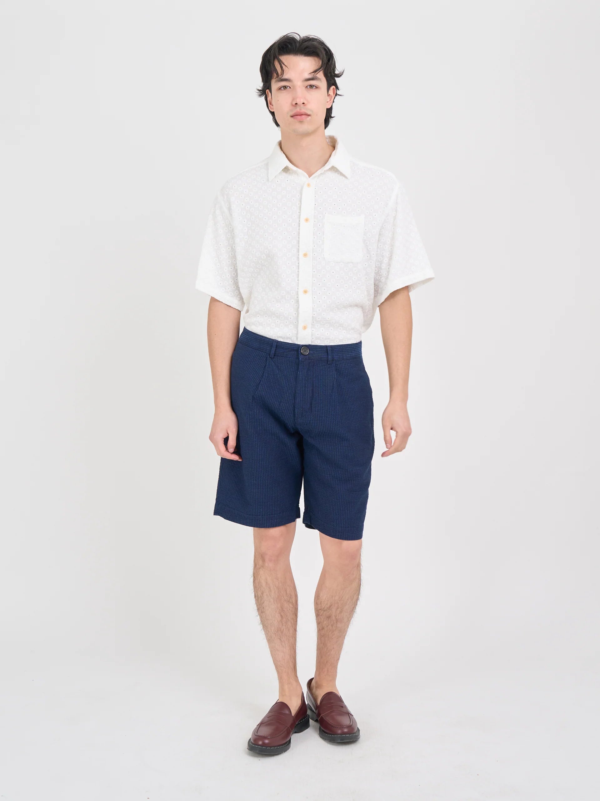 Oliver Spencer Pleated Shorts Bateman Indigo