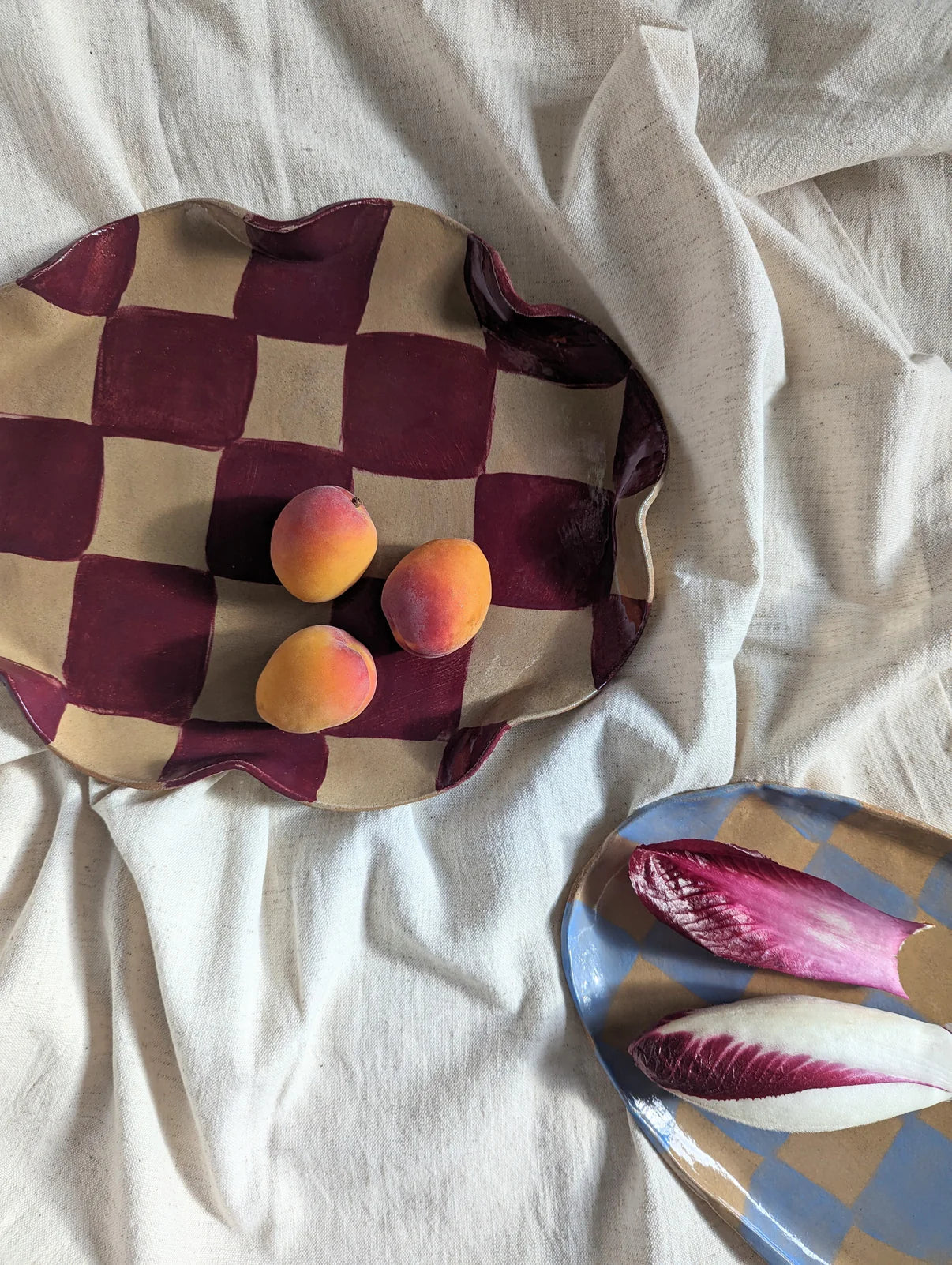 Rosie Gore Burgundy Wavy Oval Check Serving Platter
