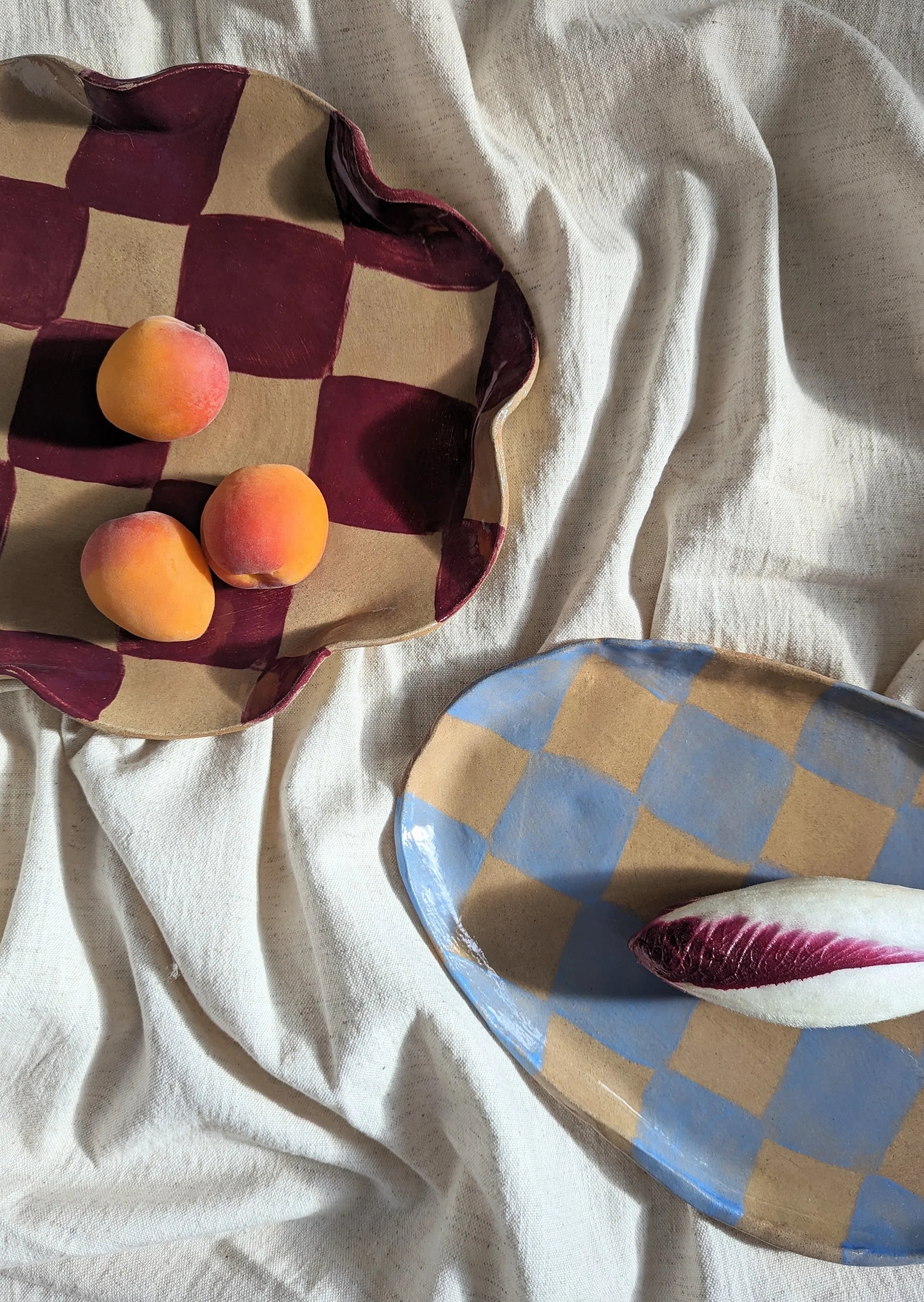 Rosie Gore Burgundy Wavy Oval Check Serving Platter