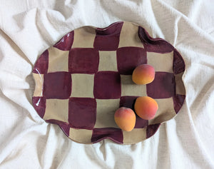 Rosie Gore Burgundy Wavy Oval Check Serving Platter