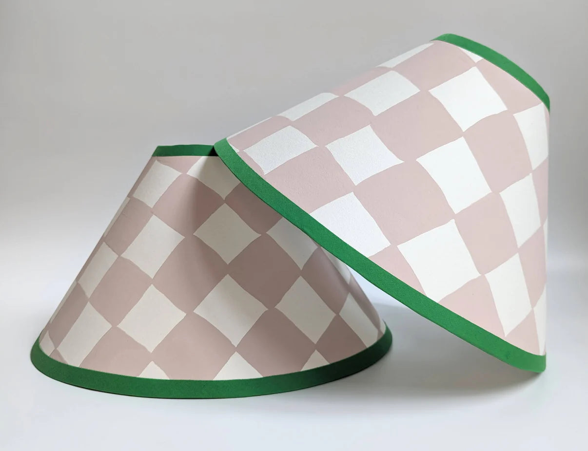Rosie Gore Plaster Pink & Emerald Checkerboard Hand Painted Lampshade