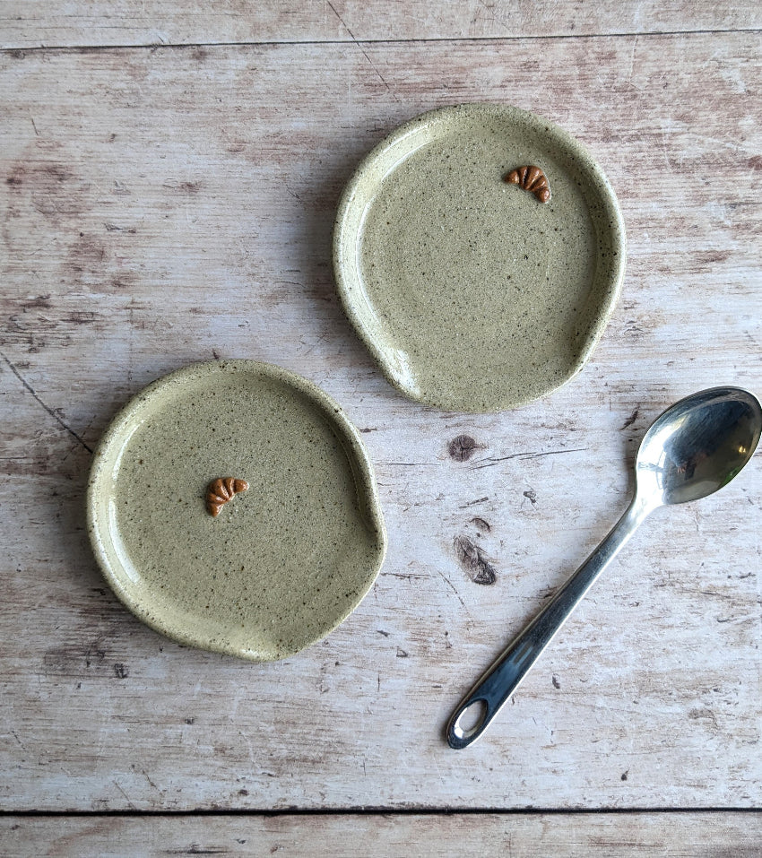 Jess McCormick Pottery Croissant sandy beige stoneware mini spoon rest