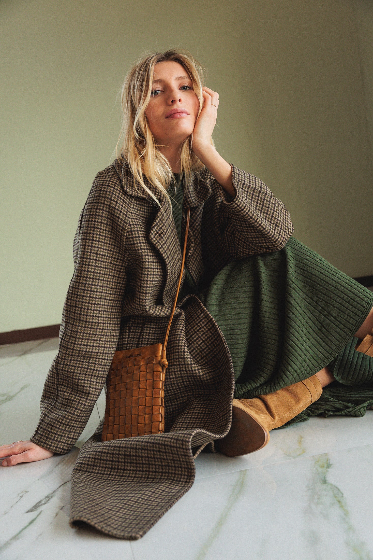 Indi & Cold Checked Coat Olive