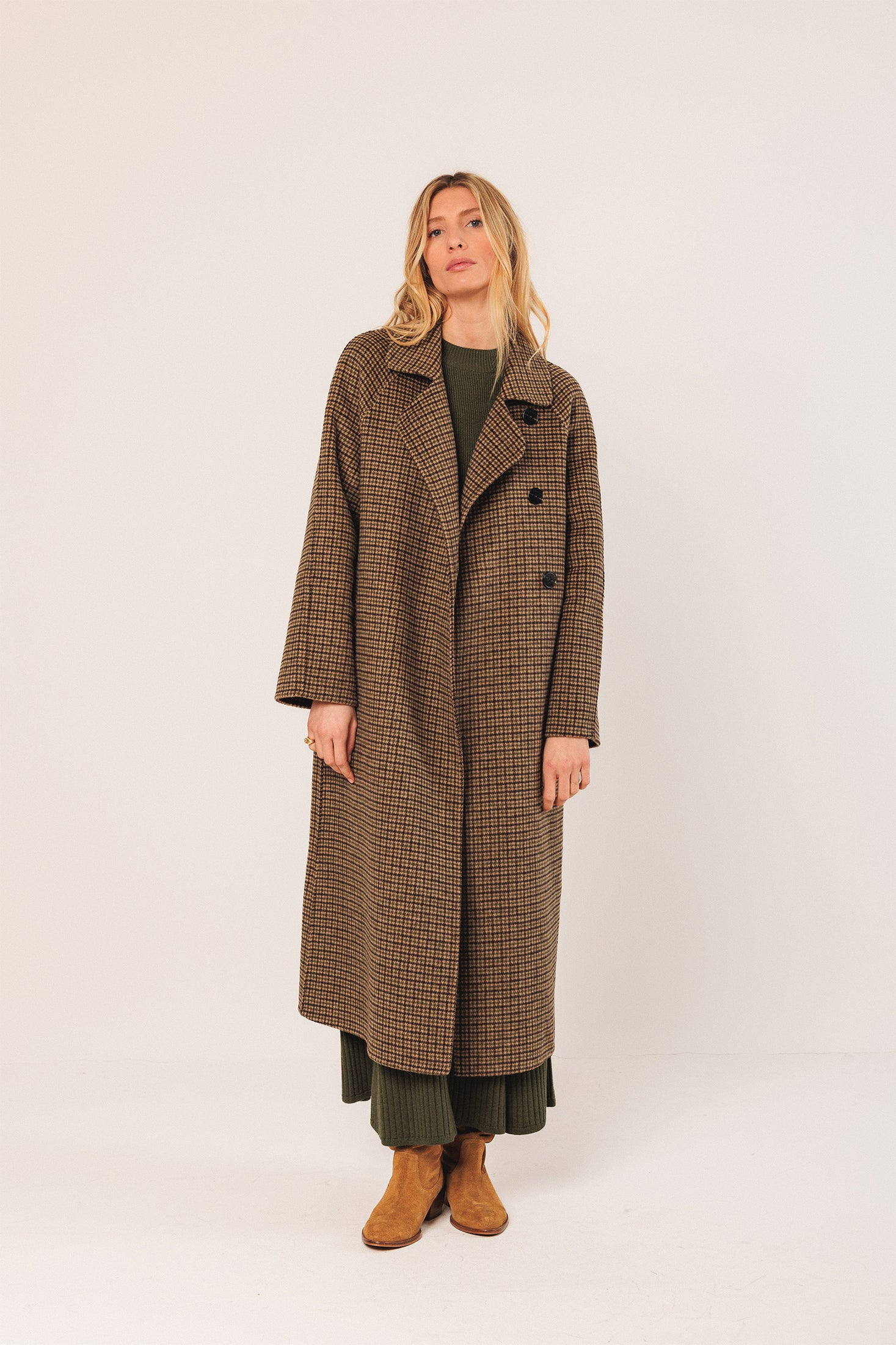 Indi & Cold Checked Coat Olive