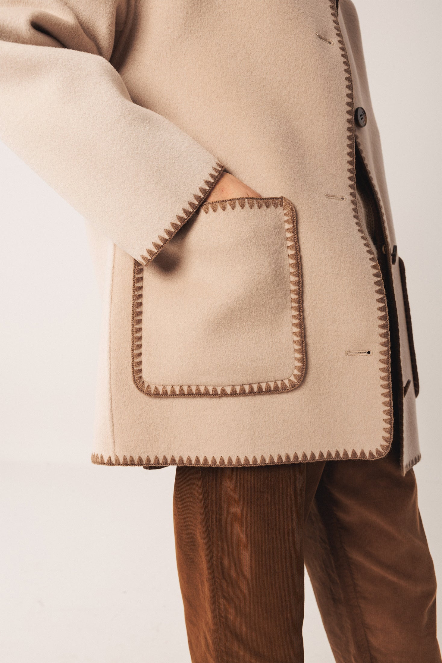 Indi & Cold Blanket Stitch Coat with Scarf Stone
