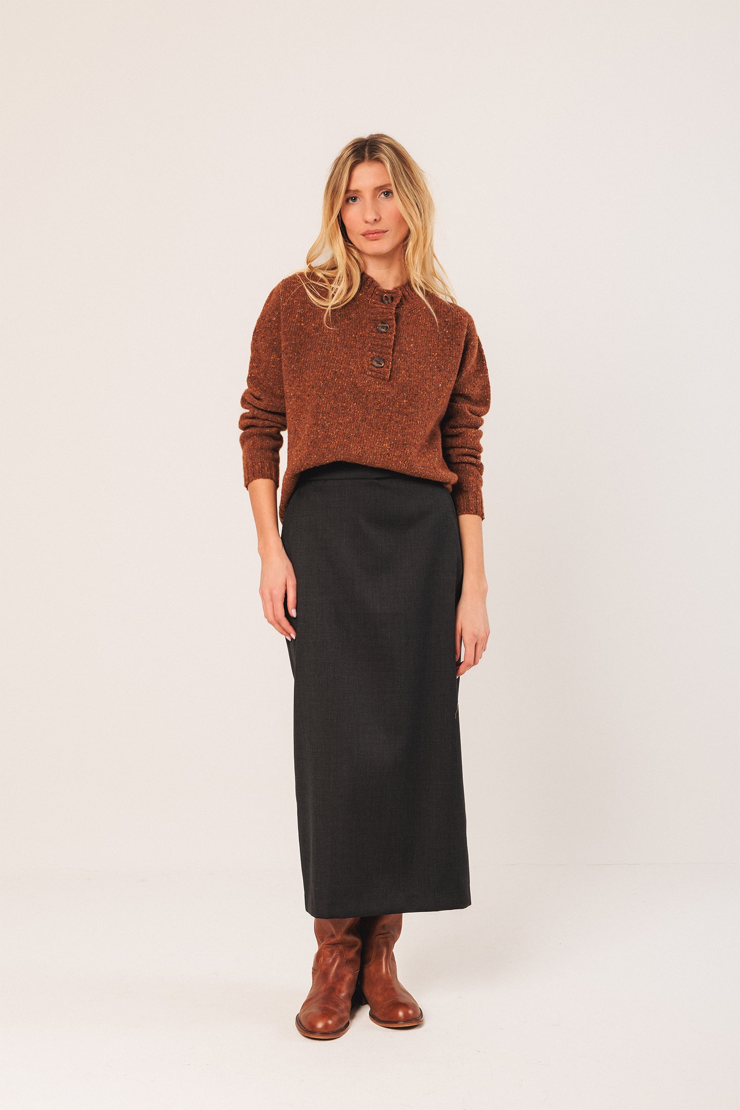 Indi & Cold Button up Jumper Burnt Orange