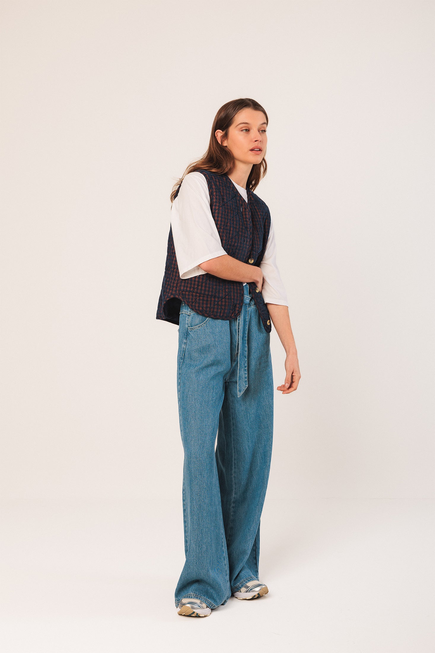Indi & Cold Checked Padded Vest Navy