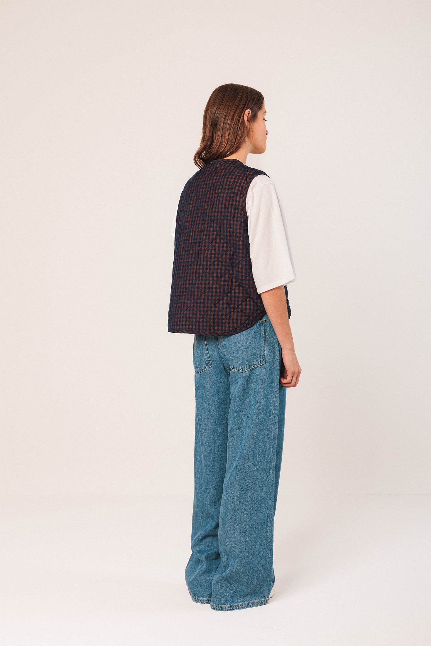 Indi & Cold Checked Padded Vest Navy