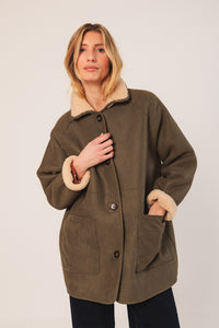 Indi & Cold Teddy Coat Khaki Reversible