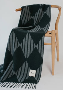 TBCo Lambswool Blanket in Green Stripe Harlequin Jacquard