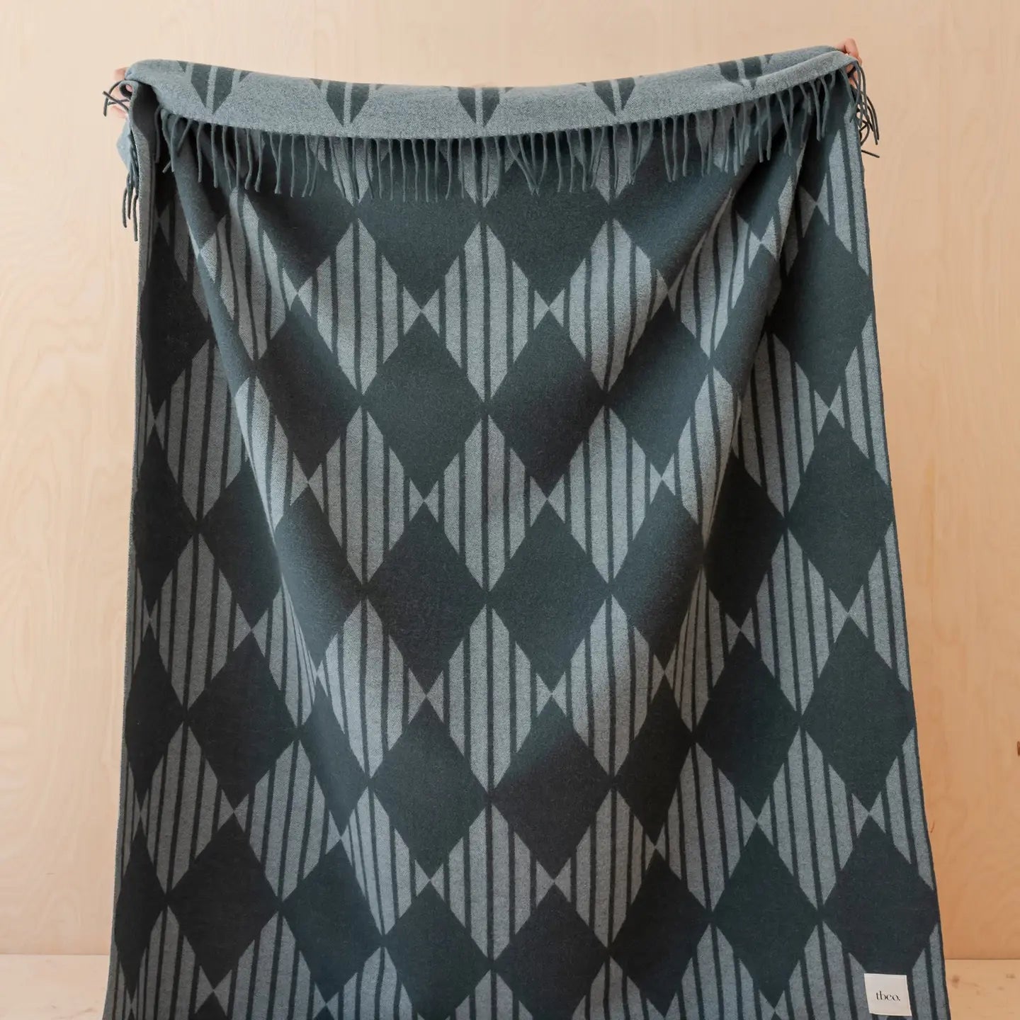 TBCo Lambswool Blanket in Green Stripe Harlequin Jacquard