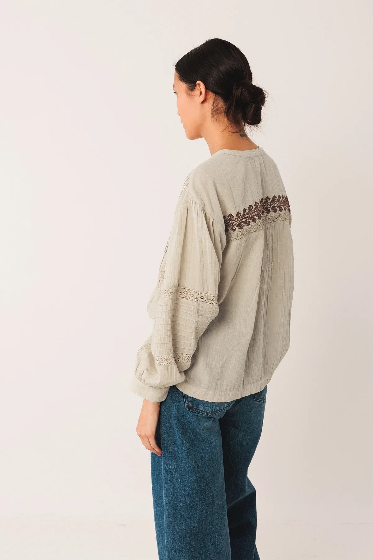 Indi & Cold Ethnic Embroidered Shirt Stone