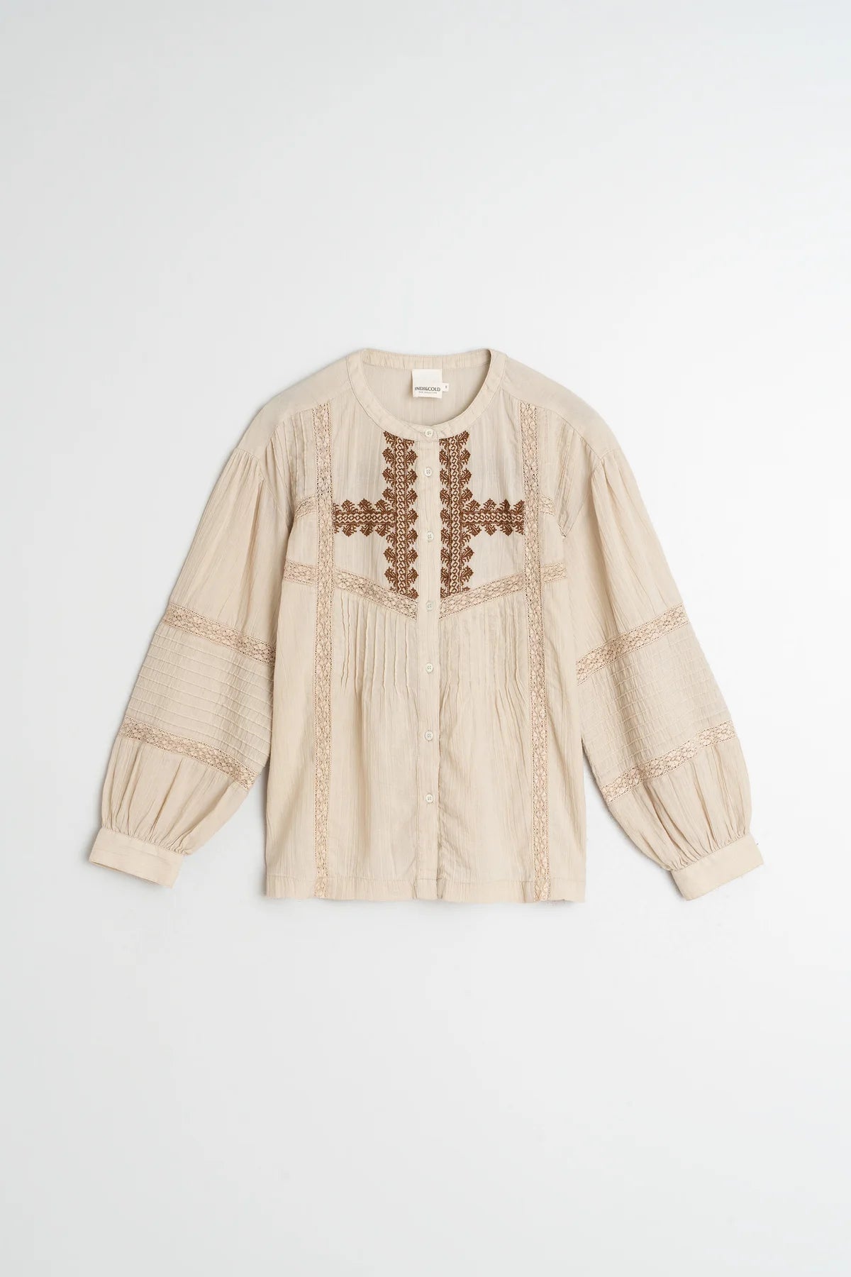 Indi & Cold Ethnic Embroidered Shirt Stone