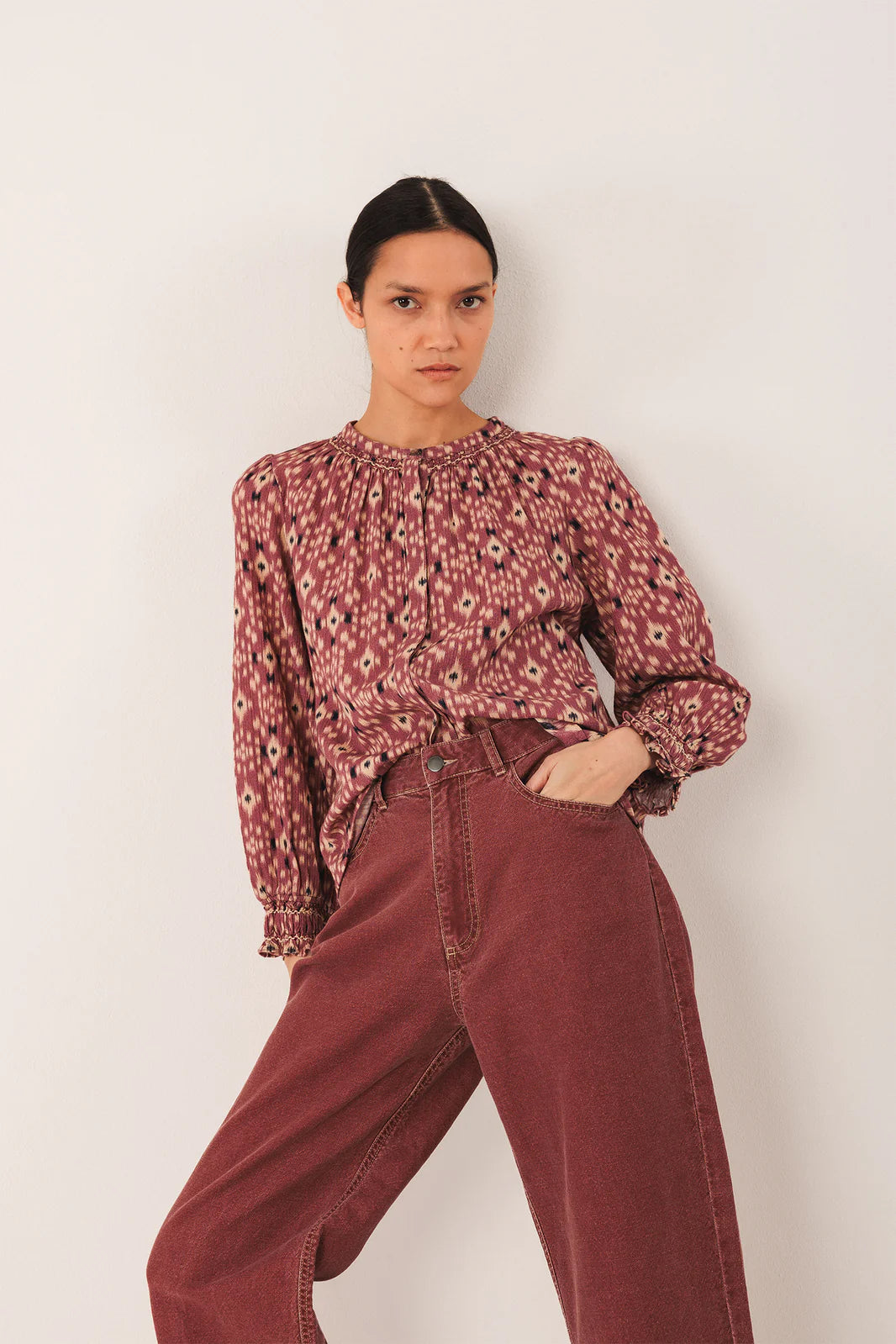 Indi & Cold Ikat Blouse Mauve